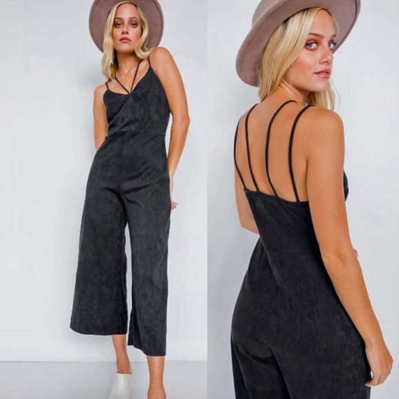 Black Double Strap Goucho Boho Jumpsuit - Picture 10 of 11